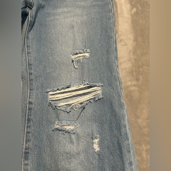 BP Wide Leg High Waist Jeans Women’s 26 Light Wash Distressed Raw Hem - Picture 6 of 11